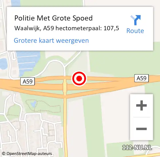 Locatie op kaart van de 112 melding: Politie Met Grote Spoed Naar Waalwijk, A59 hectometerpaal: 107,5 op 15 april 2024 15:46