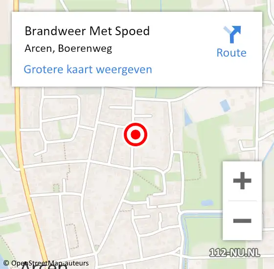 Locatie op kaart van de 112 melding: Brandweer Met Spoed Naar Arcen, Boerenweg op 15 april 2024 16:07