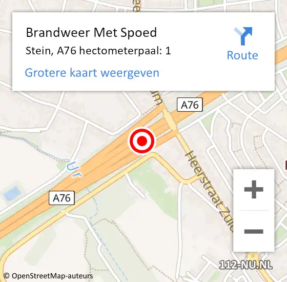 Locatie op kaart van de 112 melding: Brandweer Met Spoed Naar Stein, A76 hectometerpaal: 1 op 15 april 2024 16:15