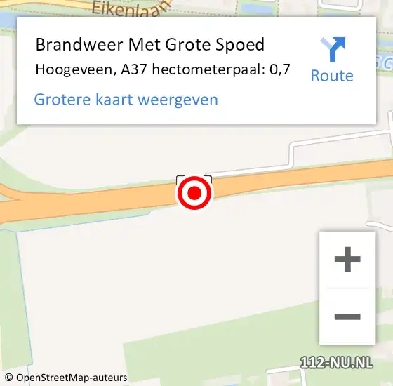 Locatie op kaart van de 112 melding: Brandweer Met Grote Spoed Naar Hoogeveen, A37 hectometerpaal: 0,7 op 15 april 2024 16:22
