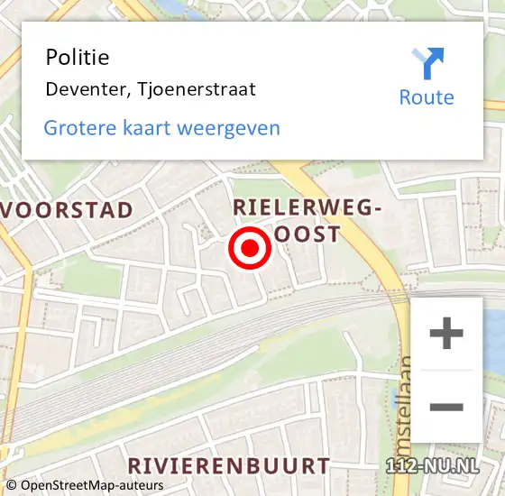 Locatie op kaart van de 112 melding: Politie Deventer, Tjoenerstraat op 15 april 2024 16:24