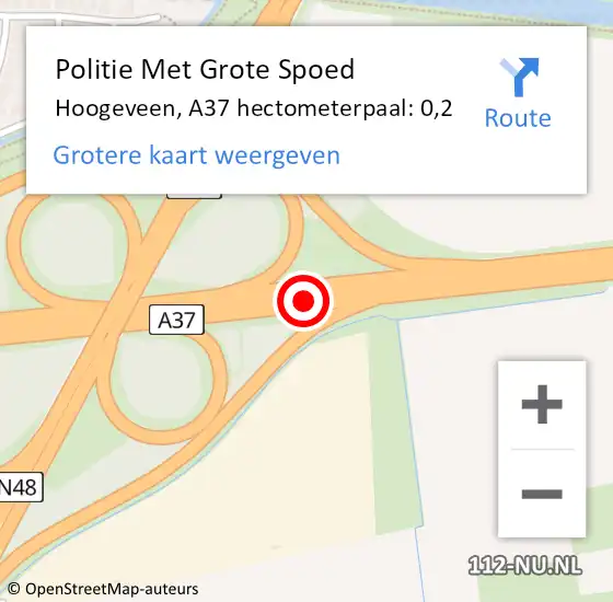 Locatie op kaart van de 112 melding: Politie Met Grote Spoed Naar Hoogeveen, A37 hectometerpaal: 0,2 op 15 april 2024 16:27