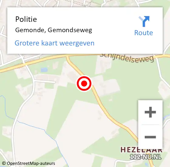 Locatie op kaart van de 112 melding: Politie Gemonde, Gemondseweg op 15 april 2024 16:41