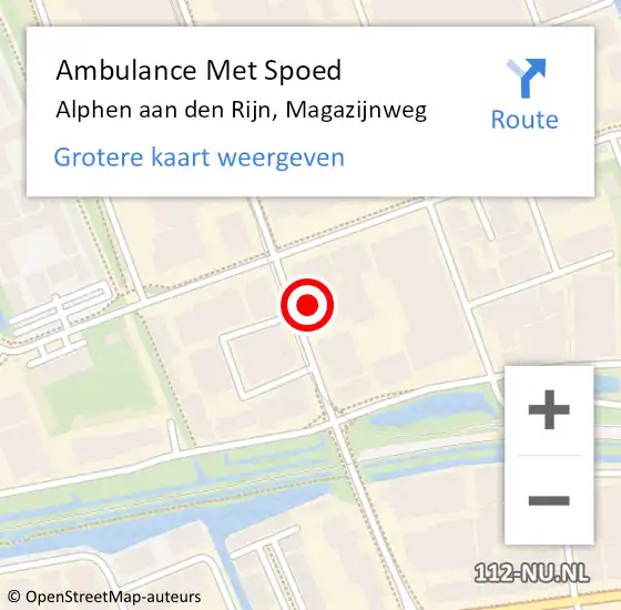 Locatie op kaart van de 112 melding: Ambulance Met Spoed Naar Alphen aan den Rijn, Magazijnweg op 15 april 2024 16:42