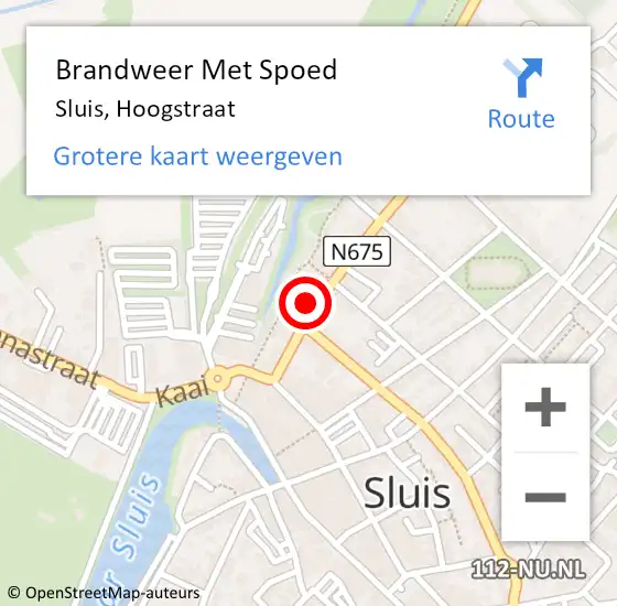 Locatie op kaart van de 112 melding: Brandweer Met Spoed Naar Sluis, Hoogstraat op 15 april 2024 16:55