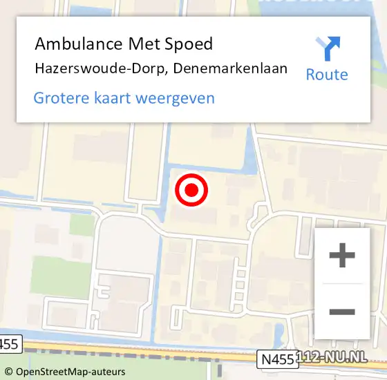 Locatie op kaart van de 112 melding: Ambulance Met Spoed Naar Hazerswoude-Dorp, Denemarkenlaan op 15 april 2024 16:56