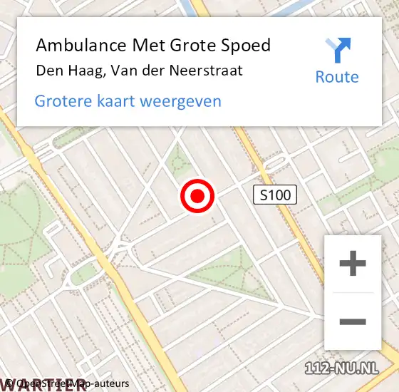 Locatie op kaart van de 112 melding: Ambulance Met Grote Spoed Naar Den Haag, Van der Neerstraat op 15 april 2024 17:13