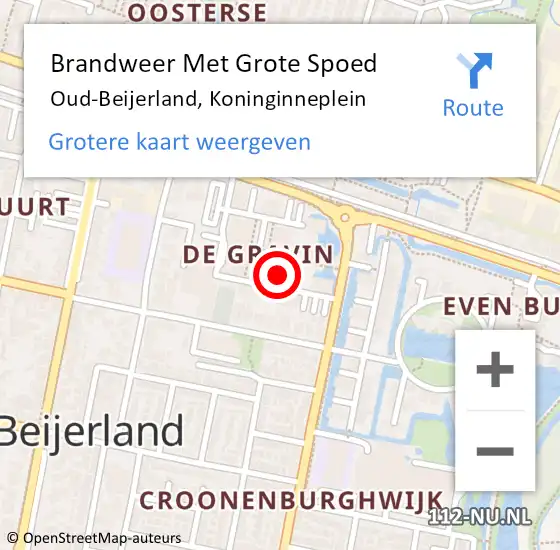 Locatie op kaart van de 112 melding: Brandweer Met Grote Spoed Naar Oud-Beijerland, Koninginneplein op 15 april 2024 17:17