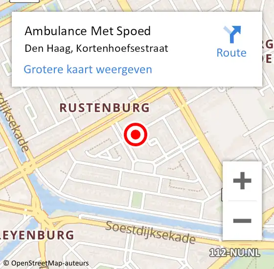 Locatie op kaart van de 112 melding: Ambulance Met Spoed Naar Den Haag, Kortenhoefsestraat op 15 april 2024 17:36