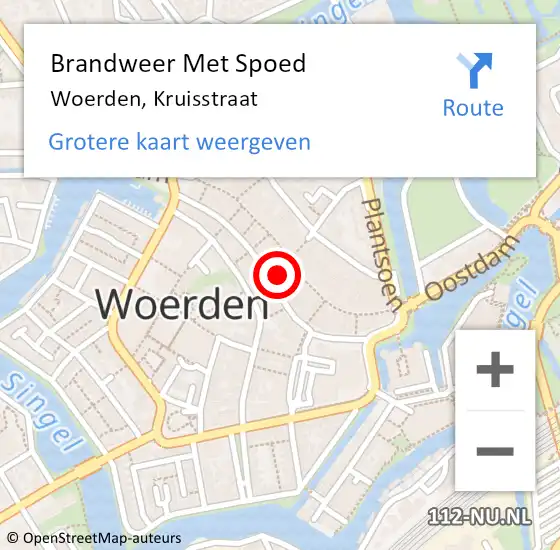 Locatie op kaart van de 112 melding: Brandweer Met Spoed Naar Woerden, Kruisstraat op 15 april 2024 17:36