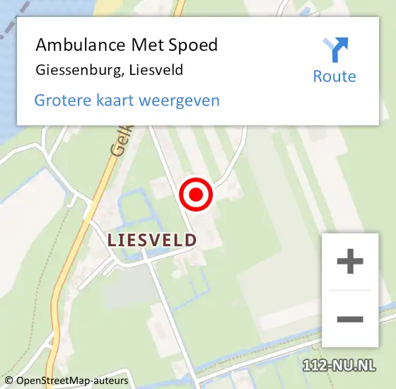 Locatie op kaart van de 112 melding: Ambulance Met Spoed Naar Giessenburg, Liesveld op 15 april 2024 17:36