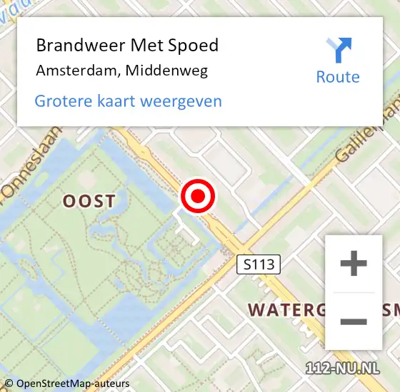 Locatie op kaart van de 112 melding: Brandweer Met Spoed Naar Amsterdam, Middenweg op 15 april 2024 17:58