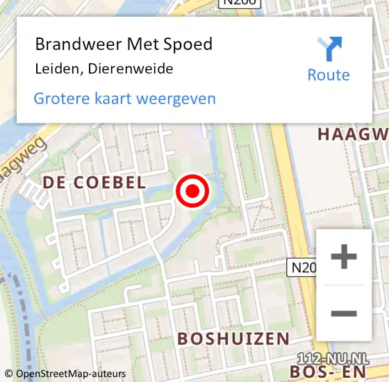 Locatie op kaart van de 112 melding: Brandweer Met Spoed Naar Leiden, Dierenweide op 15 april 2024 18:08