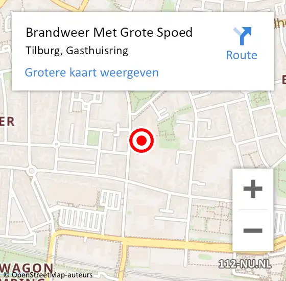 Locatie op kaart van de 112 melding: Brandweer Met Grote Spoed Naar Tilburg, Gasthuisring op 15 april 2024 18:53