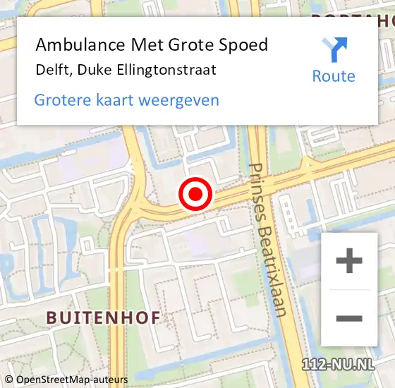 Locatie op kaart van de 112 melding: Ambulance Met Grote Spoed Naar Delft, Duke Ellingtonstraat op 15 april 2024 19:05