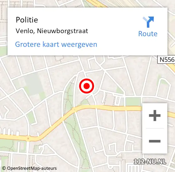 Locatie op kaart van de 112 melding: Politie Venlo, Nieuwborgstraat op 15 april 2024 19:10