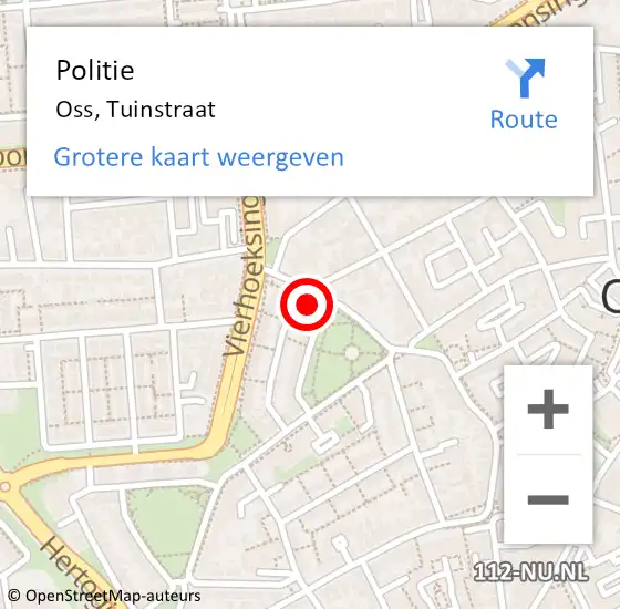 Locatie op kaart van de 112 melding: Politie Oss, Tuinstraat op 15 april 2024 19:17