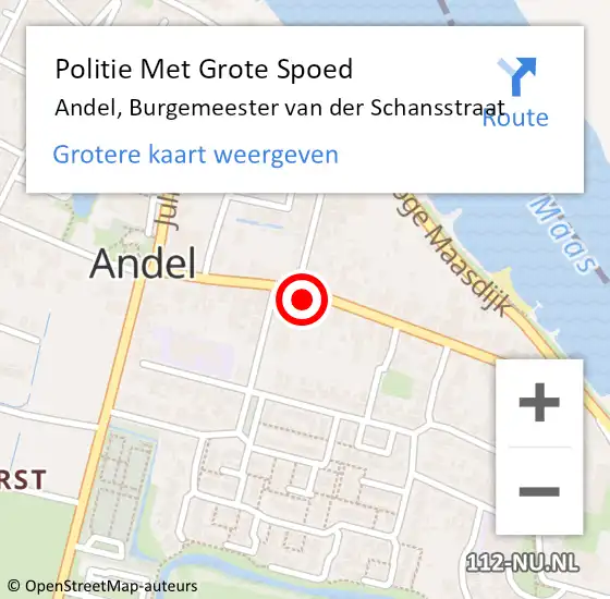 Locatie op kaart van de 112 melding: Politie Met Grote Spoed Naar Andel, Burgemeester van der Schansstraat op 15 april 2024 19:19