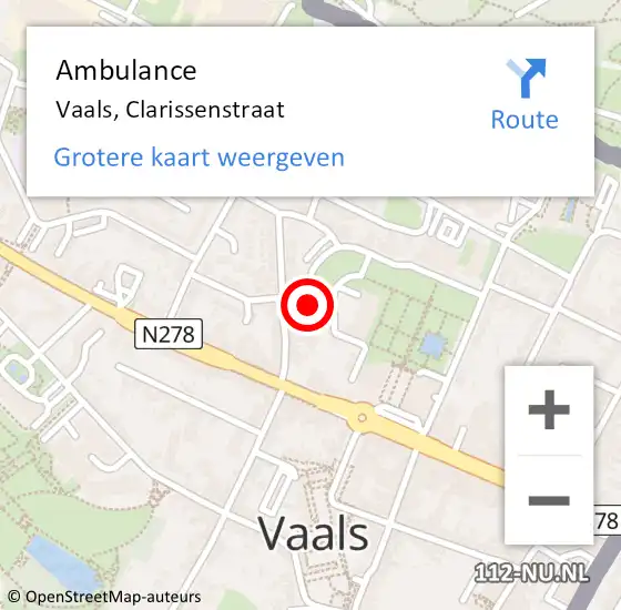 Locatie op kaart van de 112 melding: Ambulance Vaals, Clarissenstraat op 2 oktober 2014 15:10