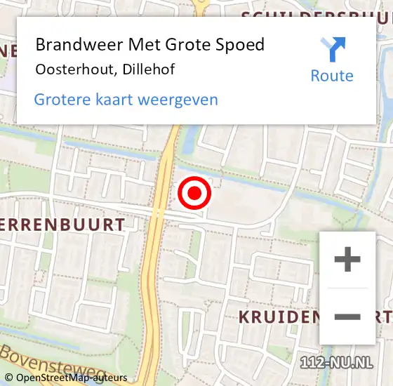 Locatie op kaart van de 112 melding: Brandweer Met Grote Spoed Naar Oosterhout, Dillehof op 15 april 2024 19:28