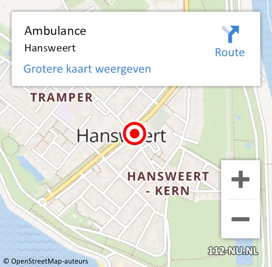 Locatie op kaart van de 112 melding: Ambulance Hansweert op 15 april 2024 19:53