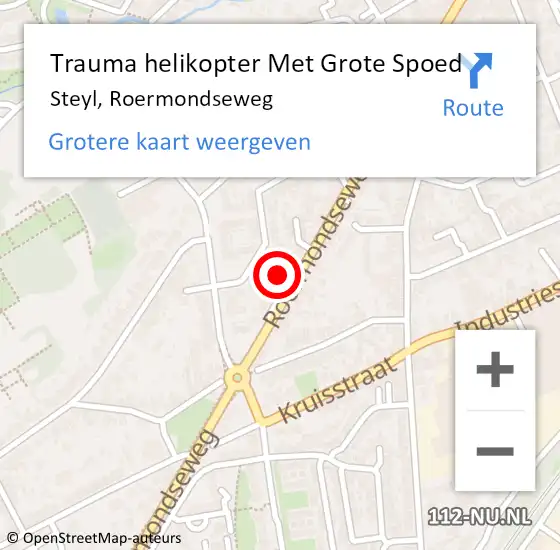 Locatie op kaart van de 112 melding: Trauma helikopter Met Grote Spoed Naar Steyl, Roermondseweg op 15 april 2024 19:55