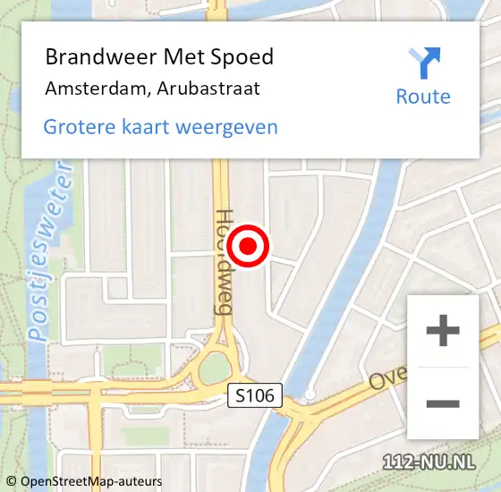 Locatie op kaart van de 112 melding: Brandweer Met Spoed Naar Amsterdam, Arubastraat op 15 april 2024 20:07