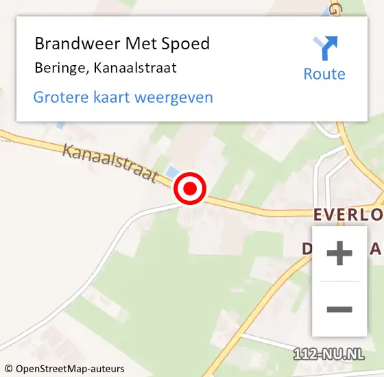 Locatie op kaart van de 112 melding: Brandweer Met Spoed Naar Beringe, Kanaalstraat op 15 april 2024 21:25