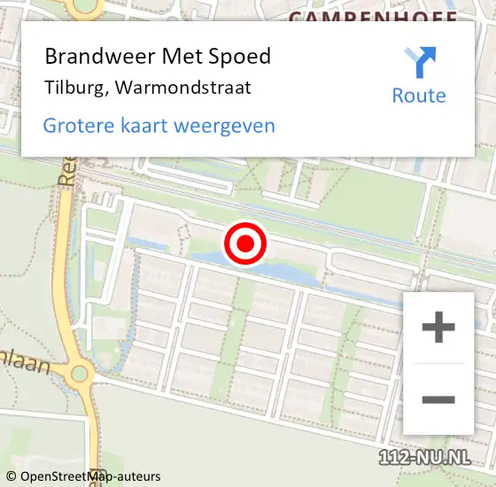 Locatie op kaart van de 112 melding: Brandweer Met Spoed Naar Tilburg, Warmondstraat op 15 april 2024 21:47