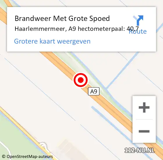 Locatie op kaart van de 112 melding: Brandweer Met Grote Spoed Naar Haarlemmermeer, A9 hectometerpaal: 40,7 op 15 april 2024 22:12