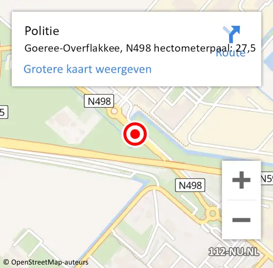 Locatie op kaart van de 112 melding: Politie Goeree-Overflakkee, N498 hectometerpaal: 27,5 op 15 april 2024 22:32