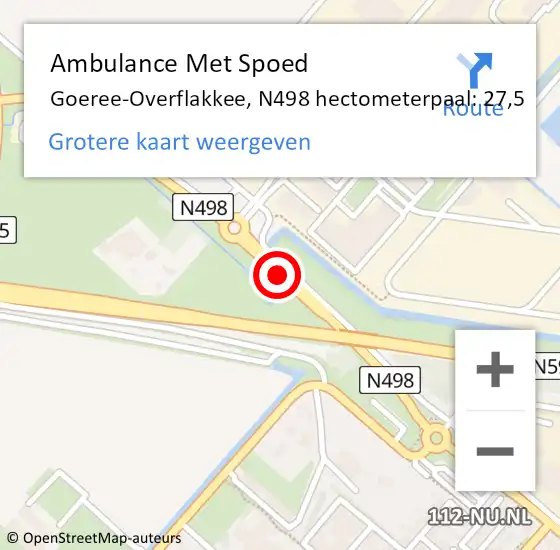 Locatie op kaart van de 112 melding: Ambulance Met Spoed Naar Goeree-Overflakkee, N498 hectometerpaal: 27,5 op 15 april 2024 22:32