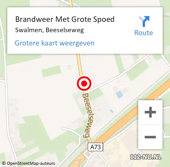 Locatie op kaart van de 112 melding: Brandweer Met Grote Spoed Naar Swalmen, Beeselseweg op 15 april 2024 22:39