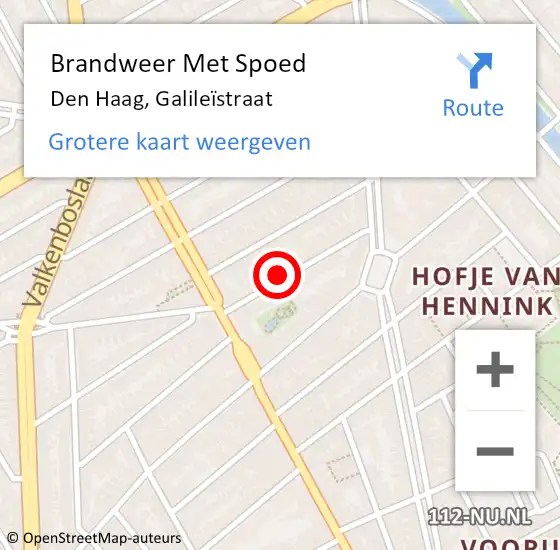 Locatie op kaart van de 112 melding: Brandweer Met Spoed Naar Den Haag, Galileïstraat op 15 april 2024 23:50