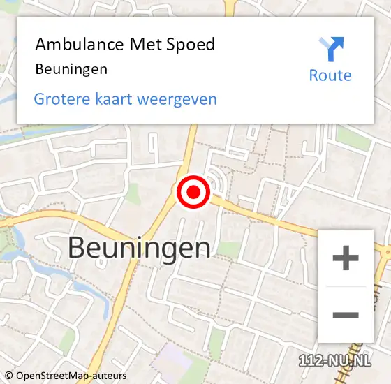 Locatie op kaart van de 112 melding: Ambulance Met Spoed Naar Beuningen op 15 april 2024 23:50