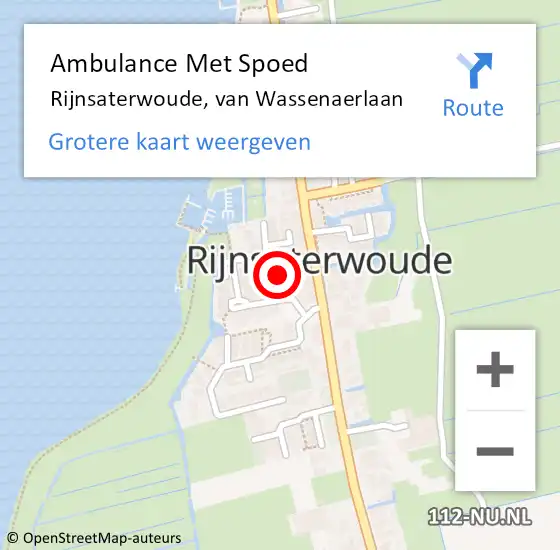 Locatie op kaart van de 112 melding: Ambulance Met Spoed Naar Rijnsaterwoude, van Wassenaerlaan op 2 oktober 2014 15:28