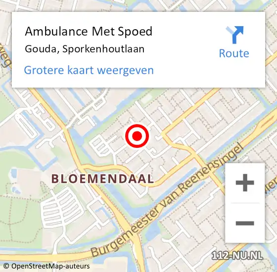 Locatie op kaart van de 112 melding: Ambulance Met Spoed Naar Gouda, Sporkenhoutlaan op 16 april 2024 00:08