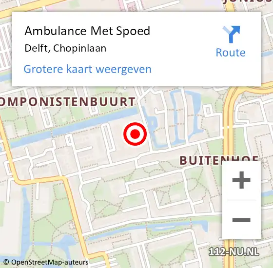 Locatie op kaart van de 112 melding: Ambulance Met Spoed Naar Delft, Chopinlaan op 16 april 2024 00:18