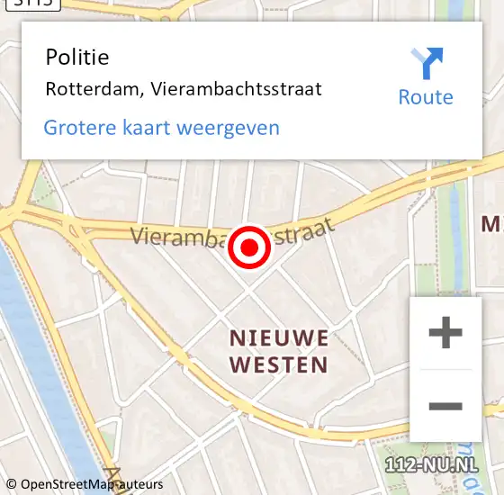 Locatie op kaart van de 112 melding: Politie Rotterdam, Vierambachtsstraat op 16 april 2024 00:28