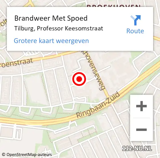 Locatie op kaart van de 112 melding: Brandweer Met Spoed Naar Tilburg, Professor Keesomstraat op 16 april 2024 01:55