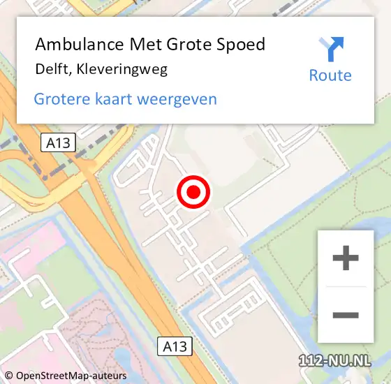 Locatie op kaart van de 112 melding: Ambulance Met Grote Spoed Naar Delft, Kleveringweg op 16 april 2024 03:18