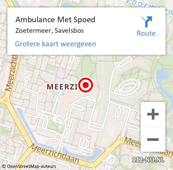 Locatie op kaart van de 112 melding: Ambulance Met Spoed Naar Zoetermeer, Savelsbos op 16 april 2024 05:27