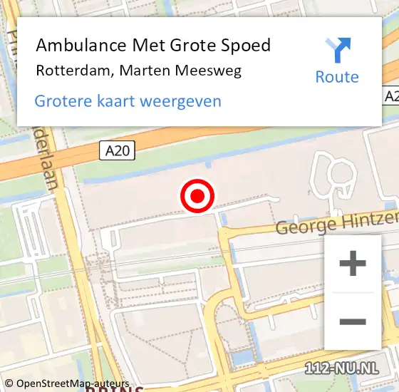 Locatie op kaart van de 112 melding: Ambulance Met Grote Spoed Naar Rotterdam, Marten Meesweg op 16 april 2024 06:09