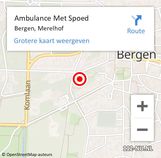 Locatie op kaart van de 112 melding: Ambulance Met Spoed Naar Bergen, Merelhof op 16 april 2024 06:26