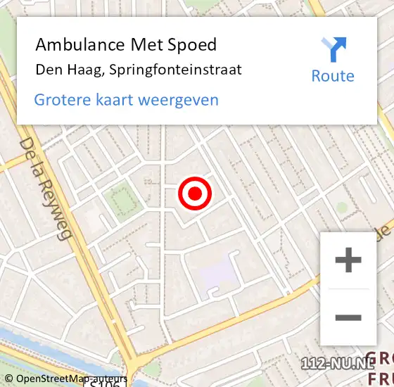 Locatie op kaart van de 112 melding: Ambulance Met Spoed Naar Den Haag, Springfonteinstraat op 16 april 2024 07:06