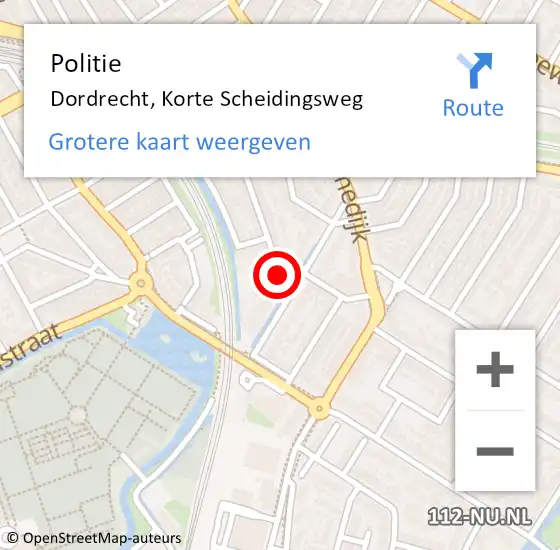 Locatie op kaart van de 112 melding: Politie Dordrecht, Korte Scheidingsweg op 16 april 2024 07:19