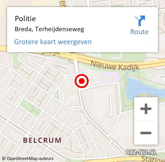 Locatie op kaart van de 112 melding: Politie Breda, Terheijdenseweg op 16 april 2024 07:35