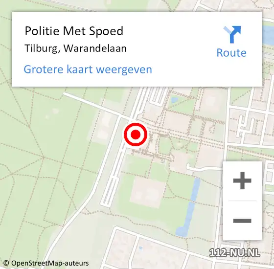 Locatie op kaart van de 112 melding: Politie Met Spoed Naar Tilburg, Warandelaan op 16 april 2024 07:39