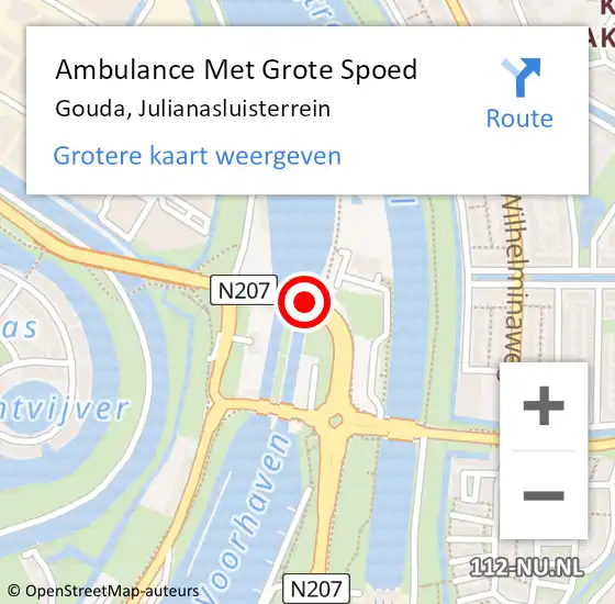 Locatie op kaart van de 112 melding: Ambulance Met Grote Spoed Naar Gouda, Julianasluisterrein op 2 oktober 2014 15:43