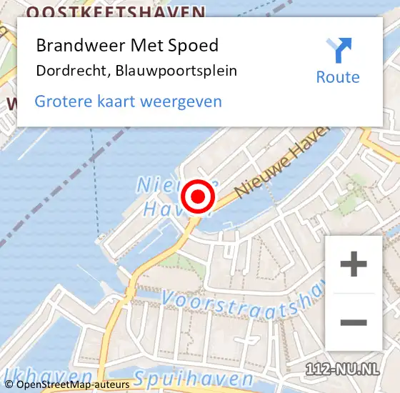 Locatie op kaart van de 112 melding: Brandweer Met Spoed Naar Dordrecht, Blauwpoortsplein op 16 april 2024 07:55